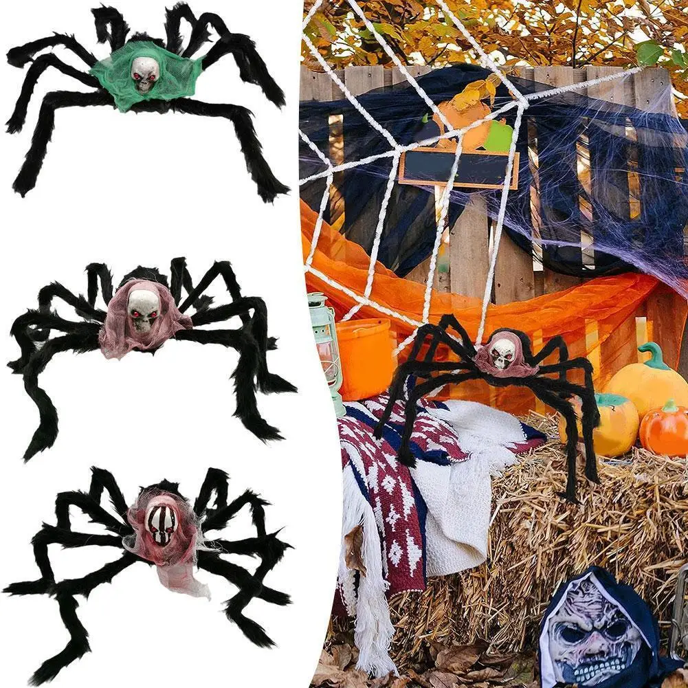 

Giant Spider Huge Spider Web Halloween Decoration Props Haunted Indoor Outdoor Plush Large Trick Supplies