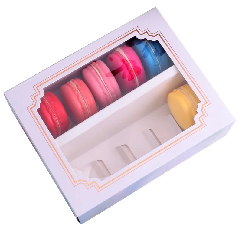 

White 6/10 Macaron Packaging Box Drawer Style Gift Giving boxes Baking Pastry Dessert Treat Cardboard Carton with Clear Window