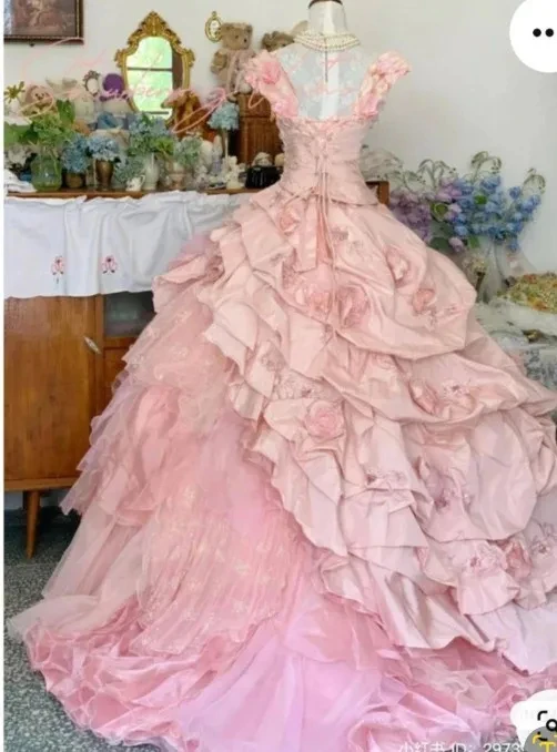 EVLAST индивидуальное розовое платье принцессы Quinnceanera бальное с 3D цветочной