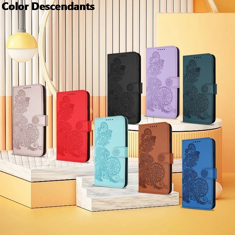 Чехол для iPhone 15 Pro Max 14 Plus 13 Mini 12 11 X XS XR 8 7 6 6s тисненый кожаный чехол-бумажник Datura