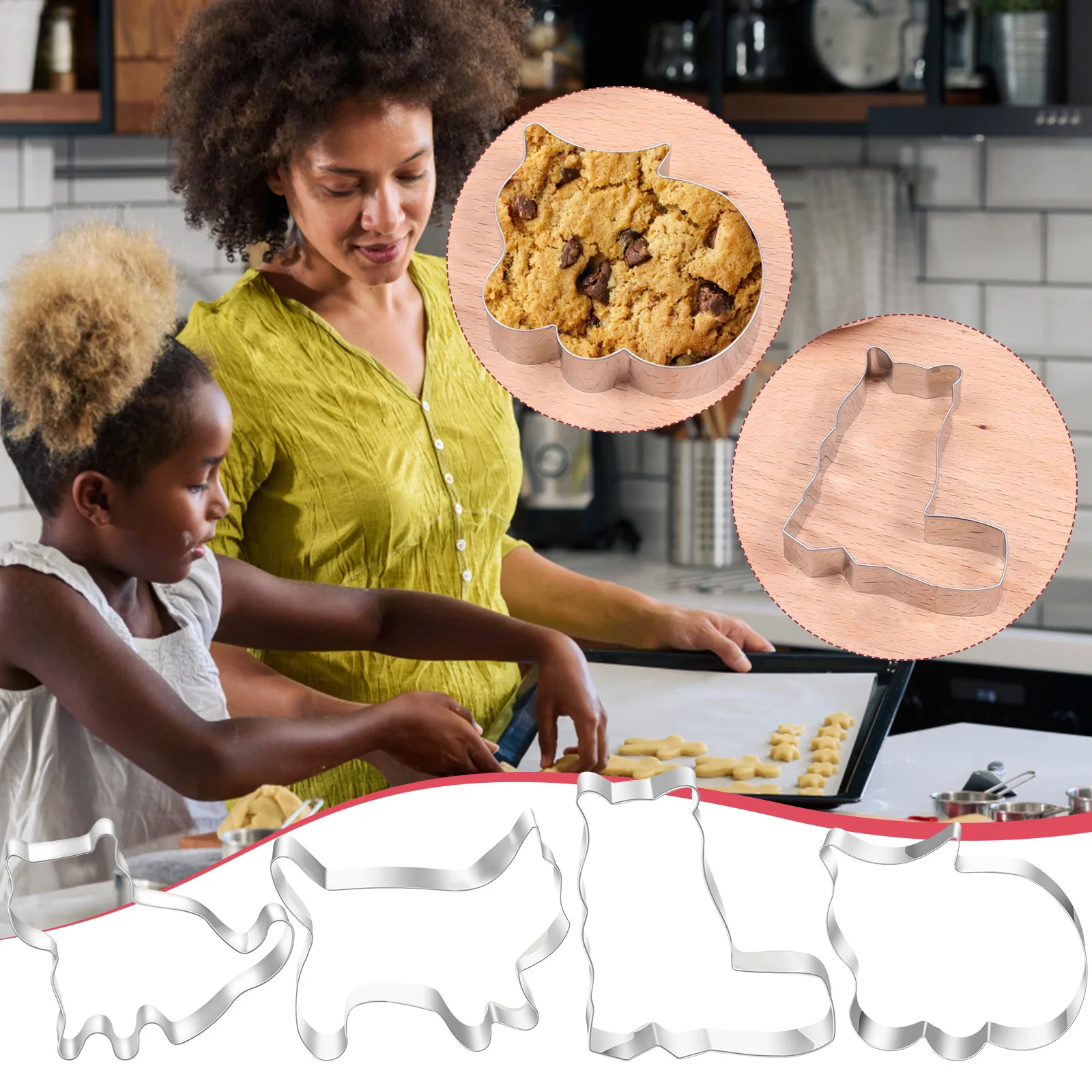 4 Шт. Набор Формочек Для Печенья В Форме Кошки Из Нержавеющей Стали