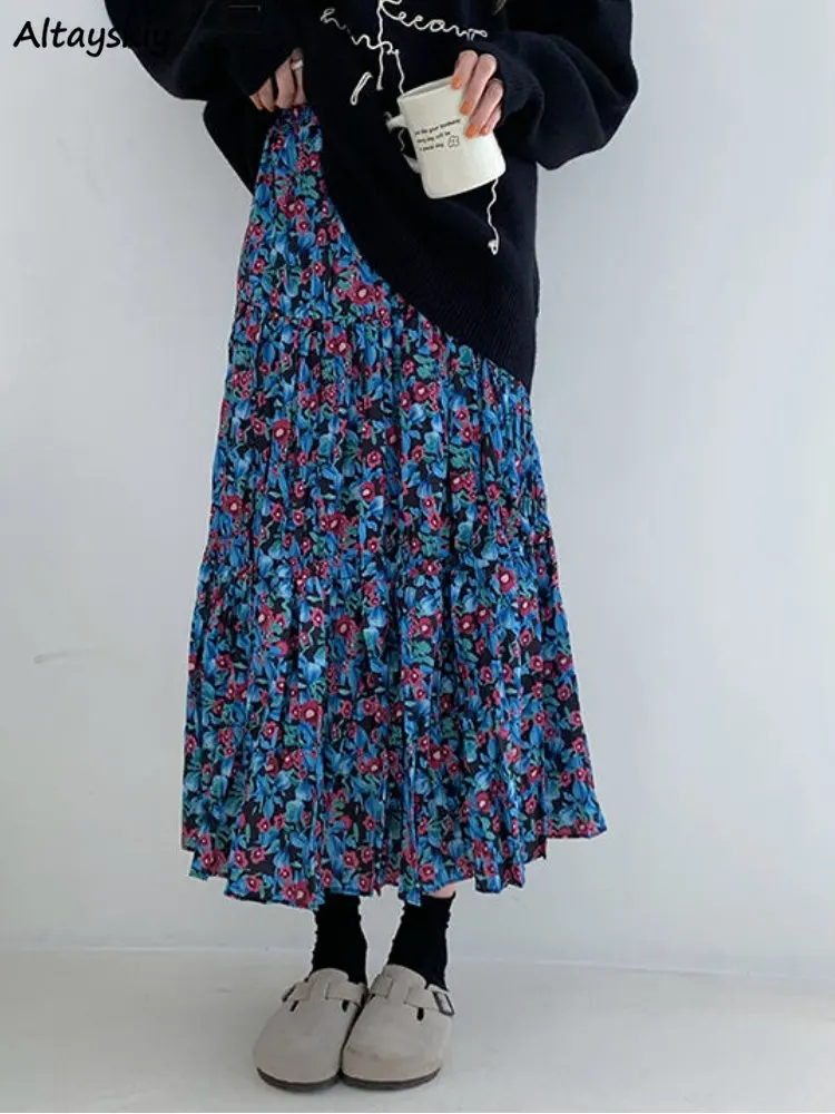 

Юбка-миди женская с завышенной талией, модная офисная винтажная в французском стиле, с цветочным принтом, в стиле Харадзюку, весна