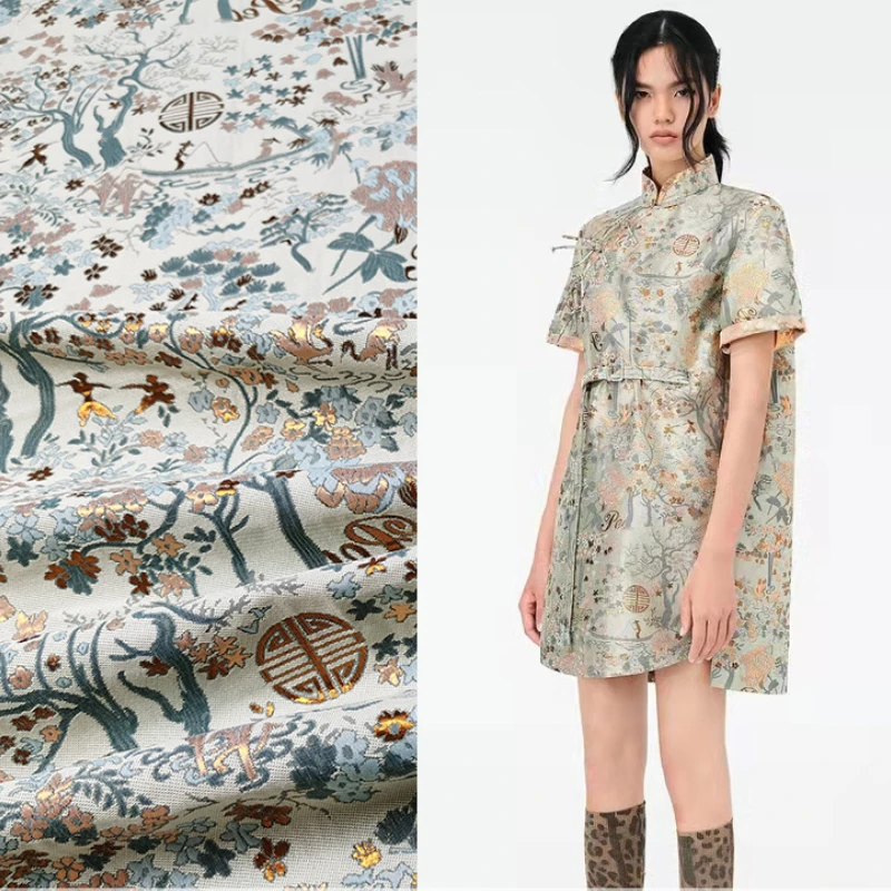 

Жаккардовая парчовая ткань, Высококачественная маленькая юбка с цветочным рисунком, ветровка, чонсам, ткань, окрашенная в пряжку, для шитья ...