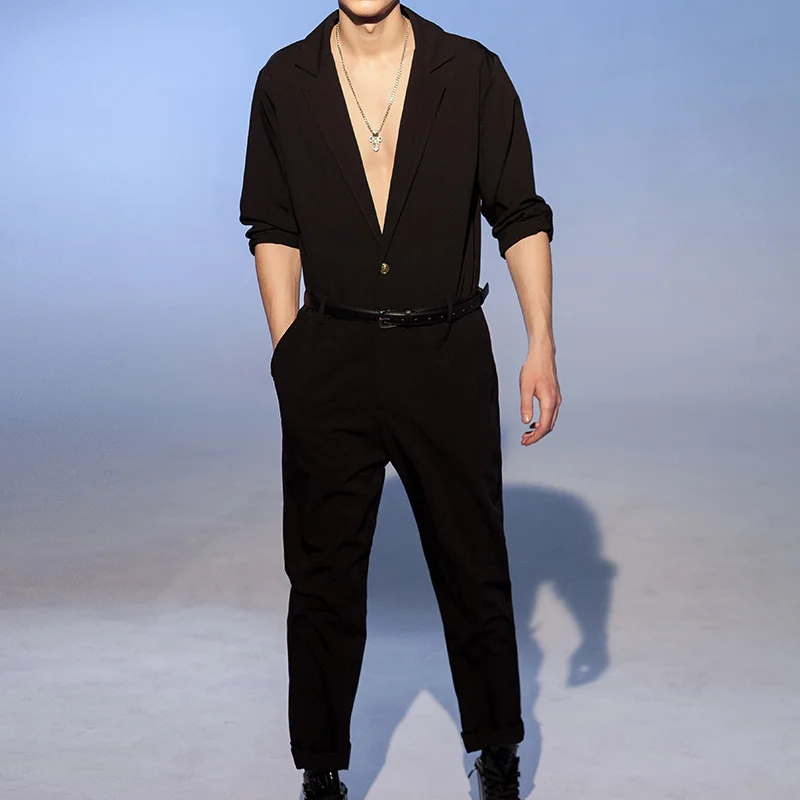 

Summer New Men's Clothing Pants Fashion Jumpsuit Slim Overalls Trend Trousers Casual Male Plus Size Personality Stage Costumes