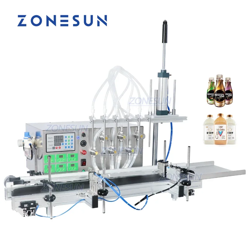 

ZONESUN Automatic Six Injectable Heads Foamy Soap Liquid Essential Oil Bottle Jar Magnetic Pump Liquid Filling Machine Filler
