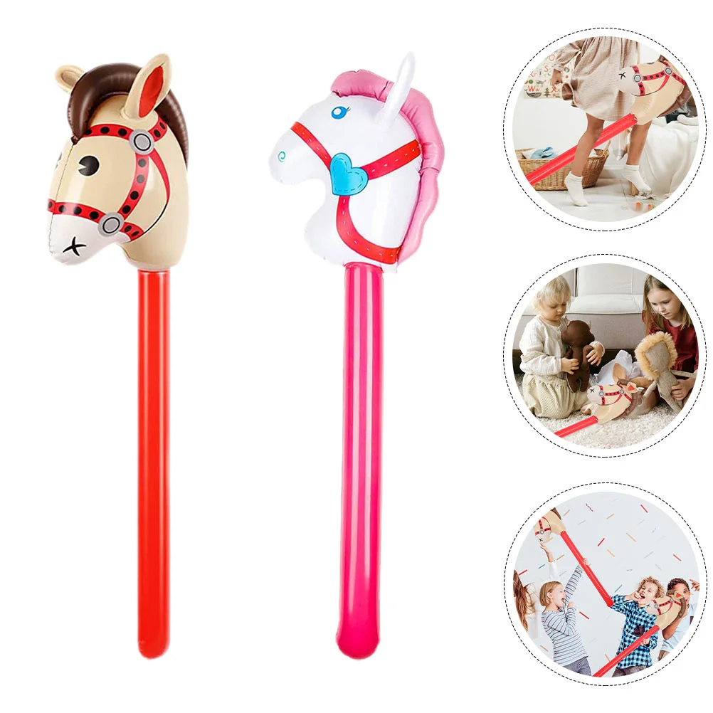 

2 Pcs Inflatable Horse Head Stick Sports Cheering Toys Party Props Kids Plaything Themed Supply Horse's