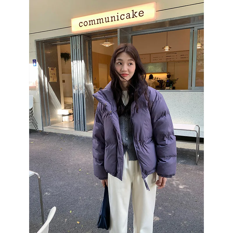 Small Standing Collar Down Jacket Female 2022 Winter New Loose Thickening Warm Bread Clothes Jacket