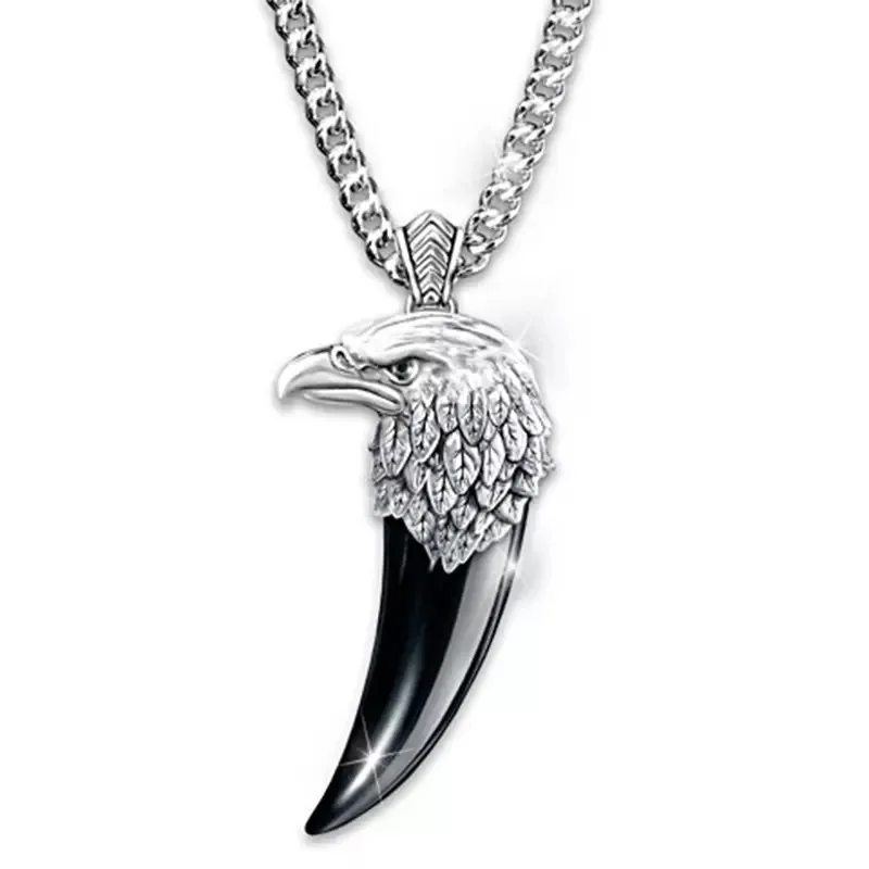 

Flying Spirit Eagle Head Pendant Necklace European American Exaggerated Personalized Rock Men's Black Pendant goth jewelry