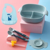 356pcs baby tableware set baby bibs dinner plate spoon and fork children dishes suction toddler training kids feeding bowls