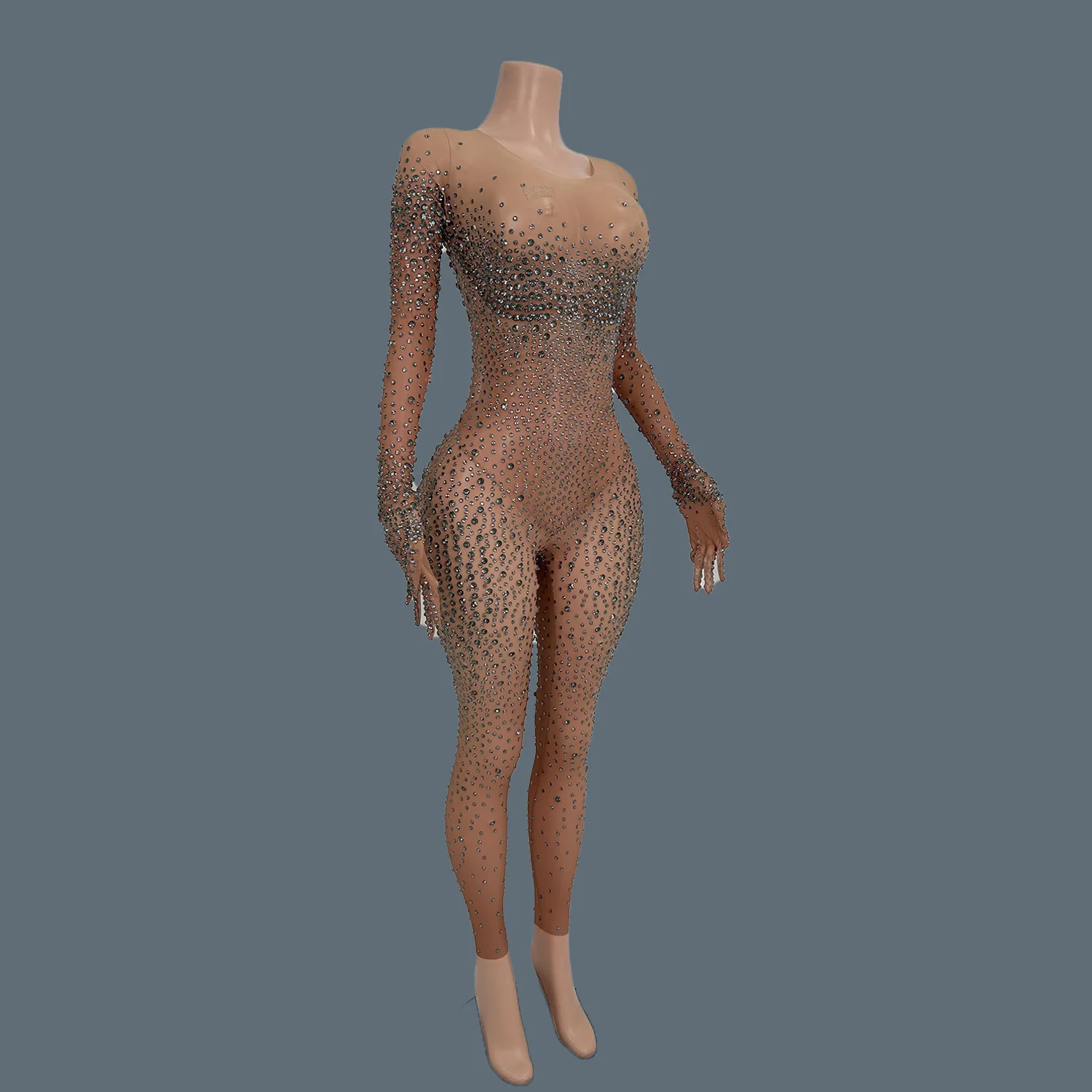 Женский сценический комбинезон со стразами