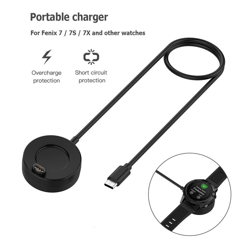 Зарядное устройство для часов типа C для Garmin Fenix 7/7S/7X, кабель для быстрой зарядки, 1 метр, умные часы, зарядный кабель, док-станция с функцией пе...