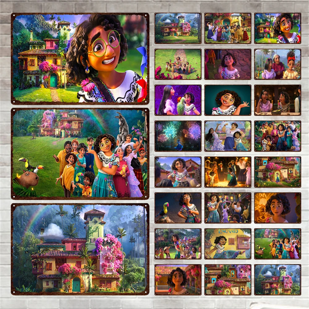 

Encanto Retro Tin Sign Disney Movie Wall Sticker Metal Plate Disney Cartoon Tin Poster Metal Plaque for Man Cave Club Decoration