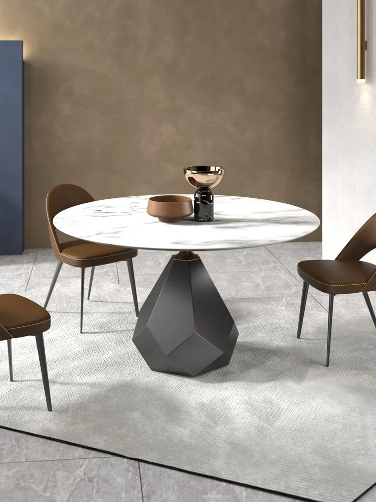 Круглый обеденный стол из итальянского мрамора простой бытовой дизайнерский