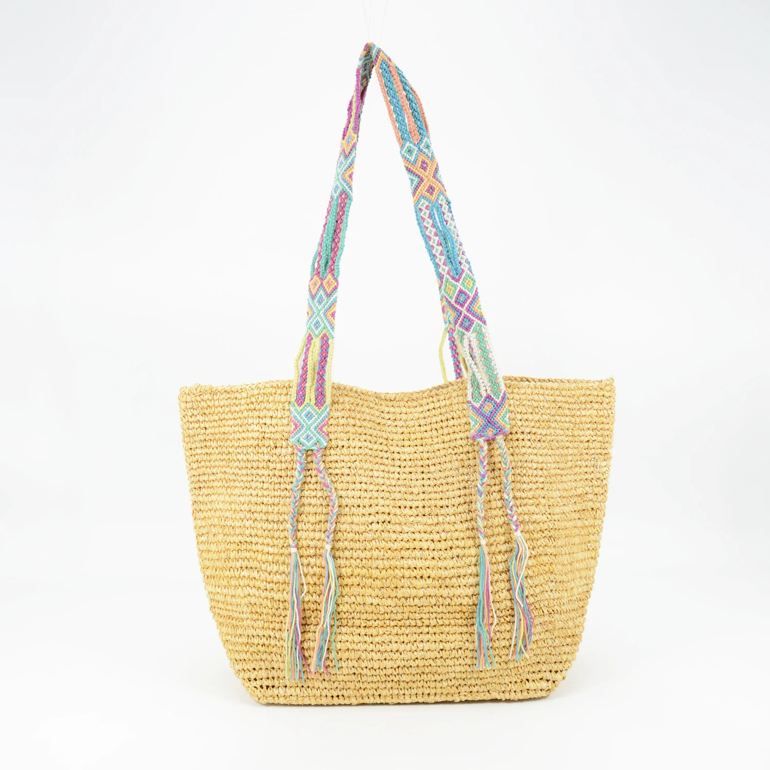 

Handmade Crocheted Wayu Raffia Straw Basket Tote Bag With HandWoven Strap