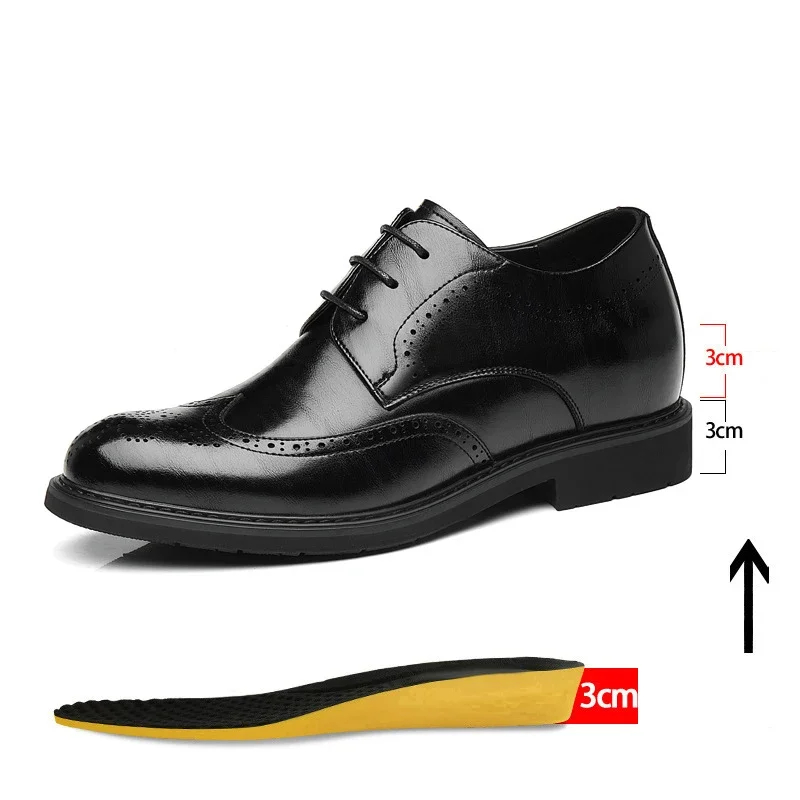 Мужская обувь из коровьей кожи на скрытом каблуке 8/6 см офисная обувь-лифт