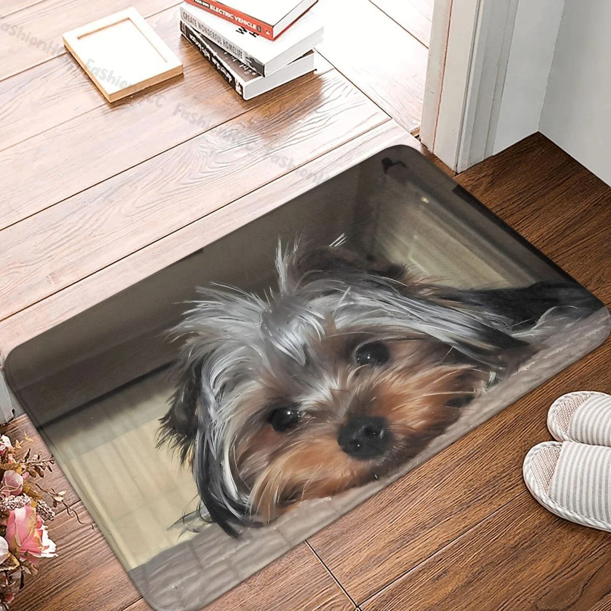 

Yorkshire Terrier Bathroom Mat Cute Doll Face Yorkie Puppy Doormat Flannel Carpet Entrance Door Rug Home Decor