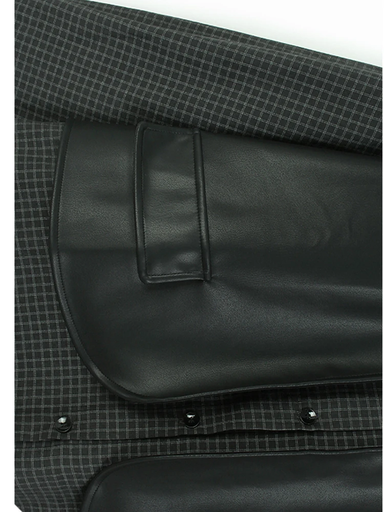 [EAM] Женская черная клетчатая повседневная блузка из искусственной кожи большого