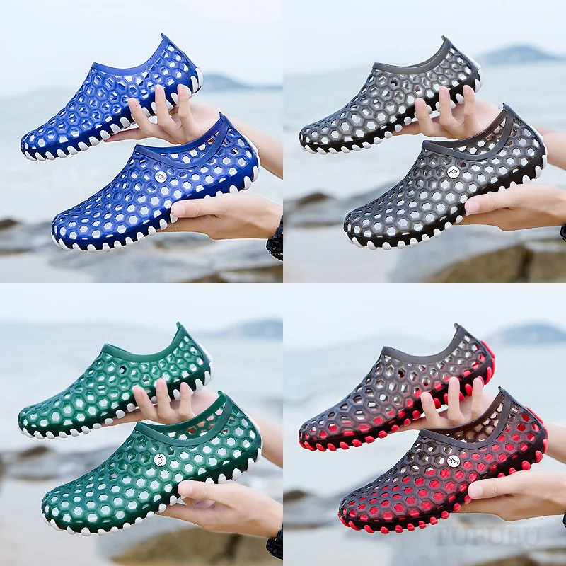 

Новинка лета 2022, стильные туфли с дырками, открытые пляжные туфли большого размера, дышащие мужские сандалии без шнуровки