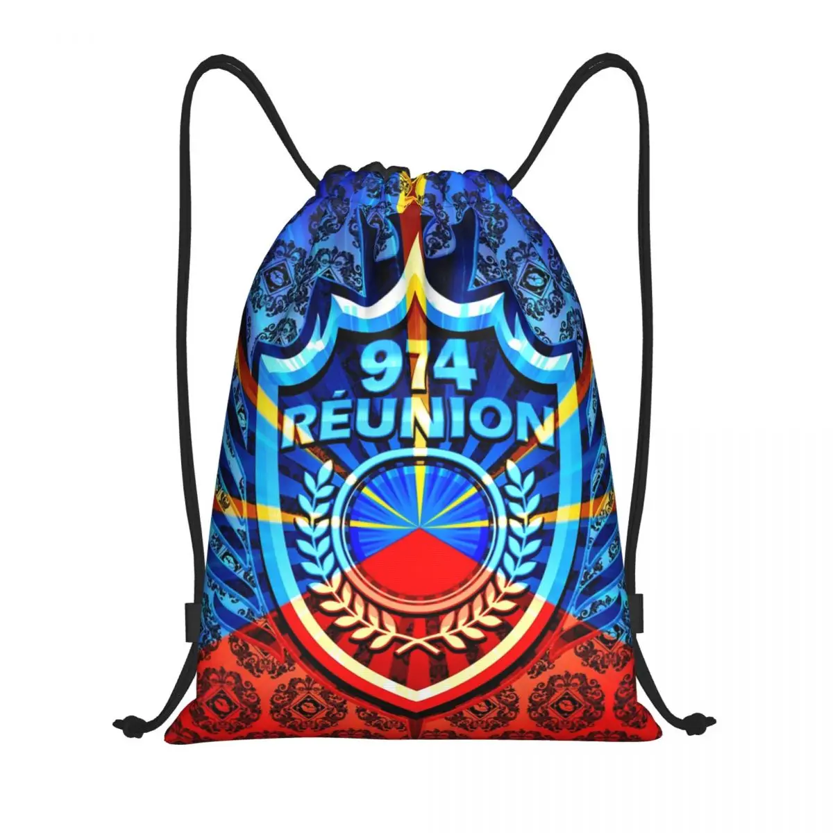 

Custom 974 Reunion Drawstring Backpack Bags Women Men Lightweight Maveli Coat Of Arms Gym Sports Sackpack Sacks for Training