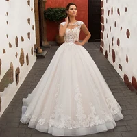 elegant lace appliques ball gown wedding dress tulle illusion court train bridal gown robe de mariage