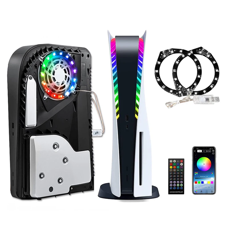 

Светодиодная ленсветильник с RGB-подсветильник кой, 8 цветов, наклейка на охлаждающий вентилятор для PS5, пульт дистанционного управления для ...
