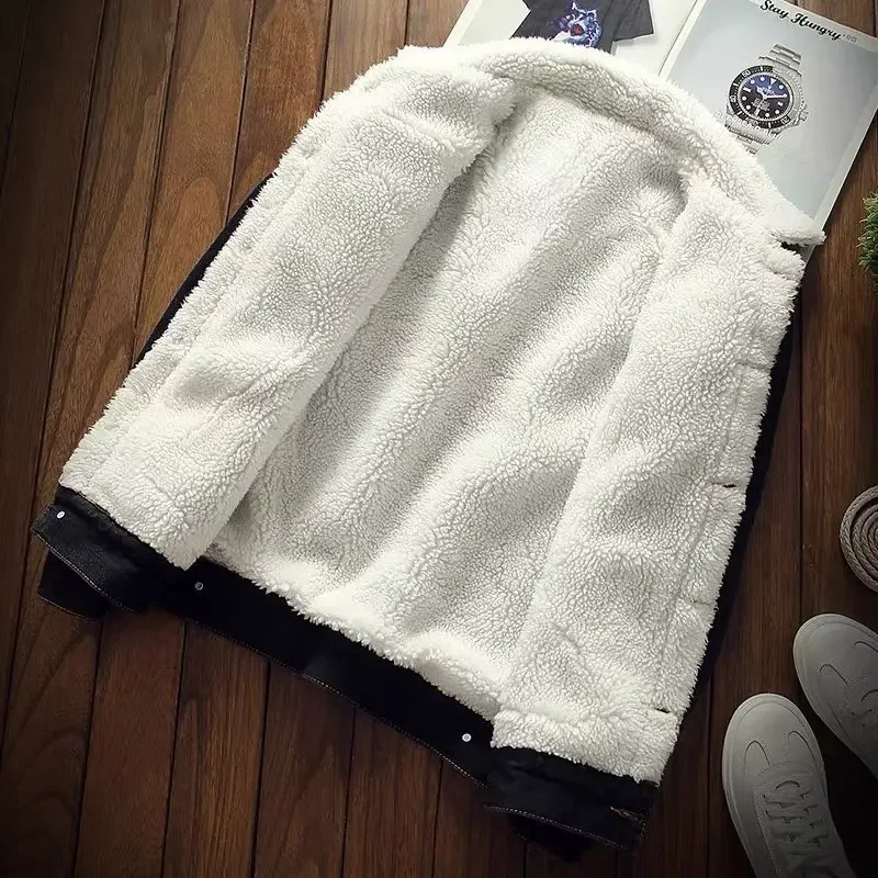 Зимняя винтажная джинсовая куртка на флисовой подкладке мужская одежда модное