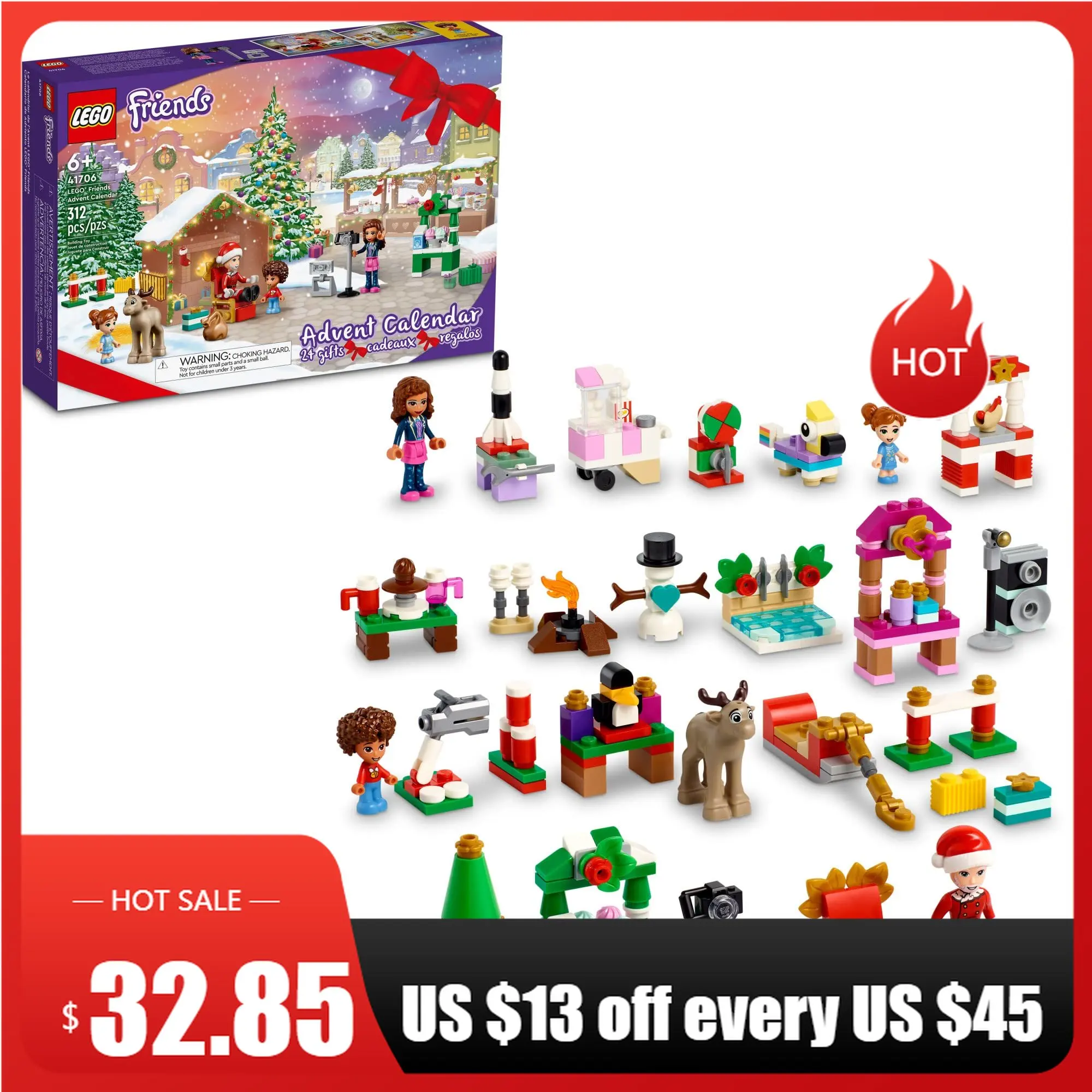 

Конструктор LEGO Friends, календарь для прибытия 2022, набор игрушек, 24 подарка, праздничные игрушки, Санты для детей, мальчиков и девочек (41706 шт.)