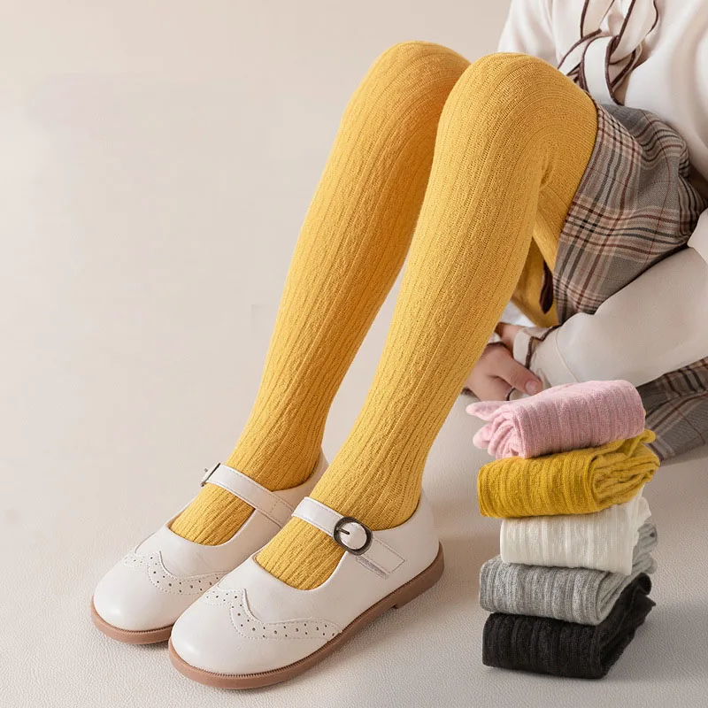 

Knitted Pantyhose Kids Clothing For Girl Tights Socks Spring Autumn 2022 Solid Color Leggings Children's Stocking Black White