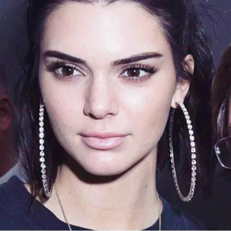 Большие серьги-кольца 30-70 мм для женщин и девушек круглые серьги с кристаллами