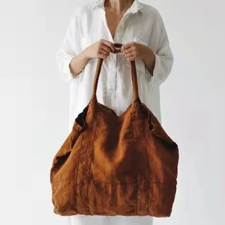 

New Vintage Canvas Tote Bag Women Large Capacity Shoulder Bag Coffee Colored Shopping Bag Linen Soft Travel Mother and Baby Bag