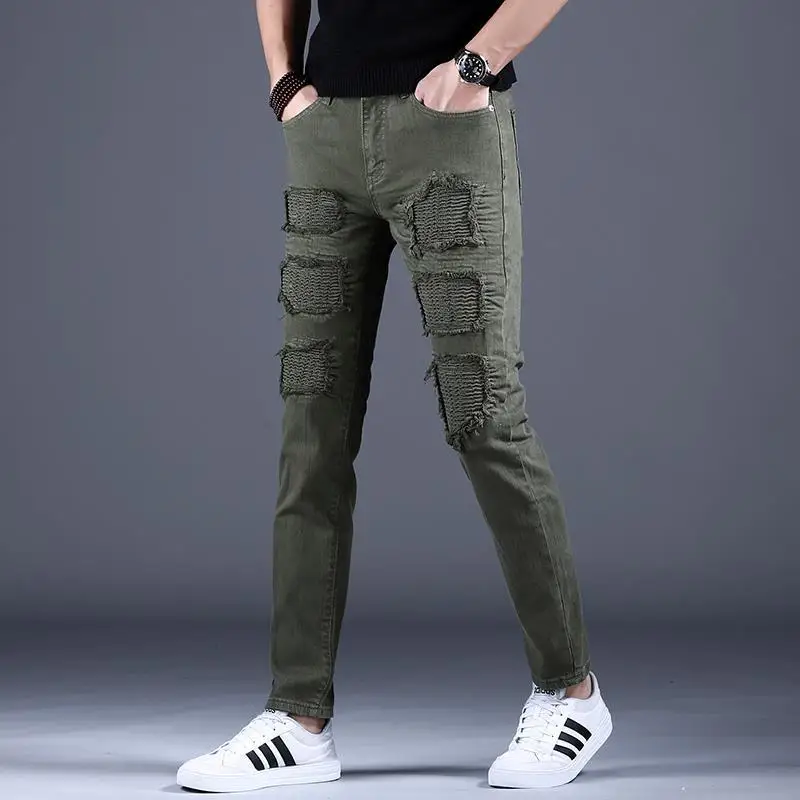 

2022 Streetwear Fashion Ripped Jean Pants Men Skinny Slim Fit Hip Hop Denim Trousers Casual Jeans for Men Jogging jean Y57