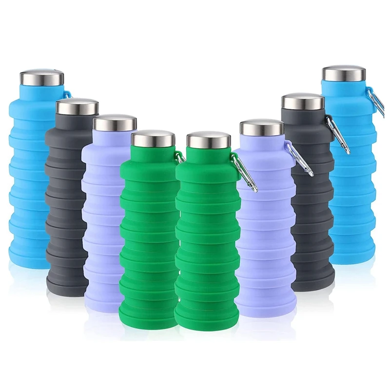 

8Piece Collapsible Water Cups Reusable Silicone Foldable Water Cups 500 Ml Portable Travel Water Cups With Leakproof Twist
