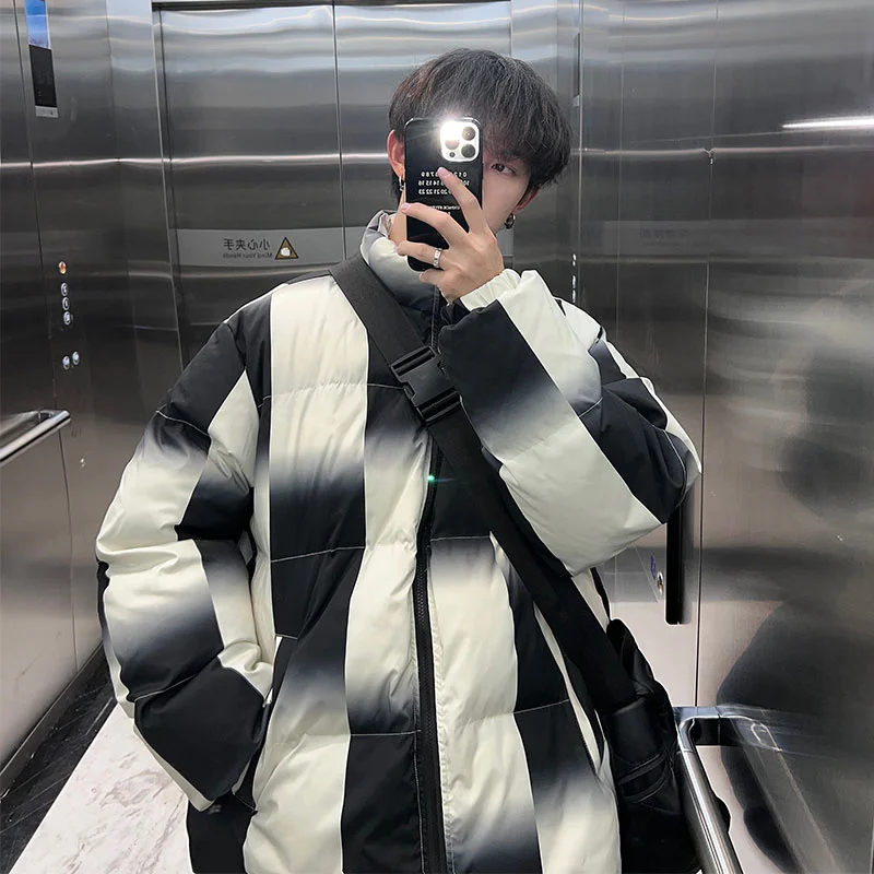 Winter Jacket Men Warm Fashion Casual Thicken Plaid Jacket Men Streetwear Korean Loose Thick Short Coat Mens Parker Clothes