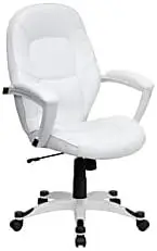 

Mid-Back White LeatherSoft Tapered Back Executive Swivel Office Chair with White Base and Arms