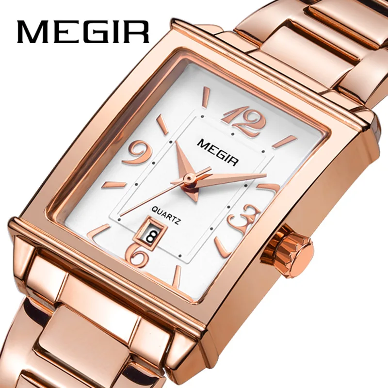 

MEGIR Light Luxury Retro Fashion Square Simple Versatile Waterproof Ladies Watch