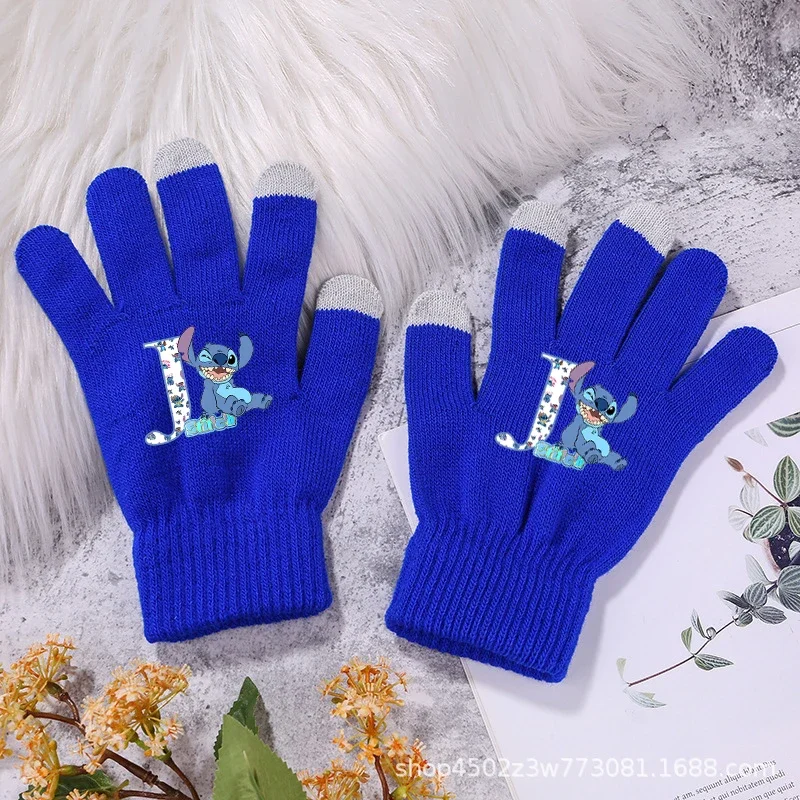 Перчатки Stitch Disney с мультяшным буквенным принтом A-Z перчатки на пальцы зимние