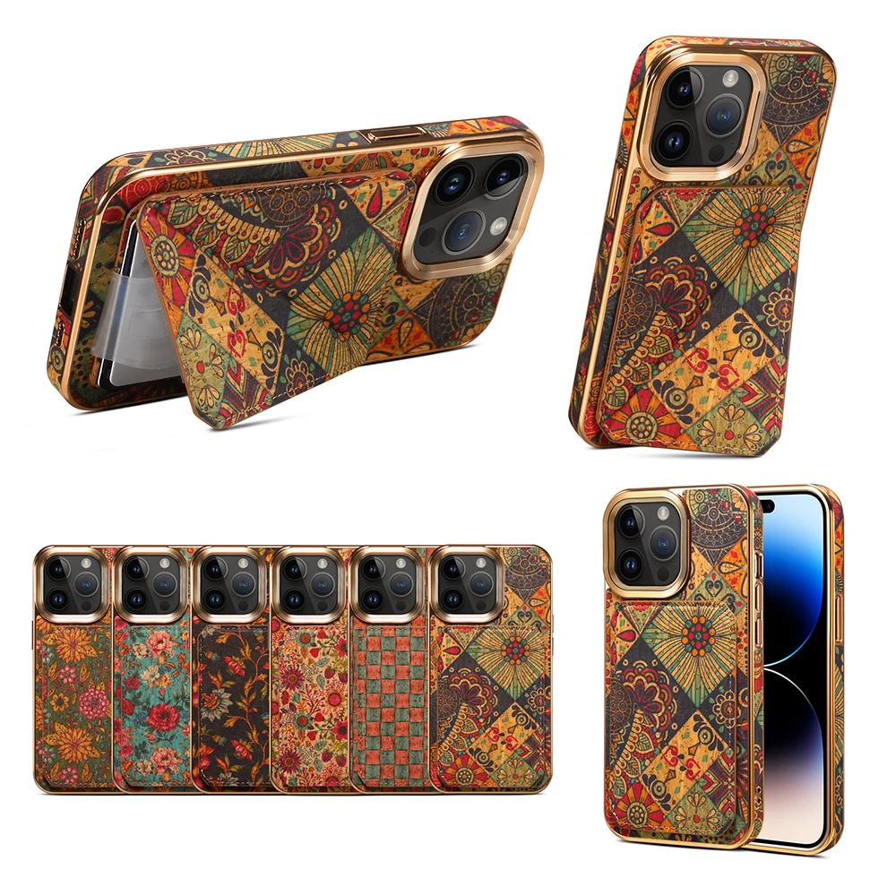 

Vintage Style Flower Card Wallet Case For iPhone 12 13 14 Pro Max Soft Plating Holder Cover
