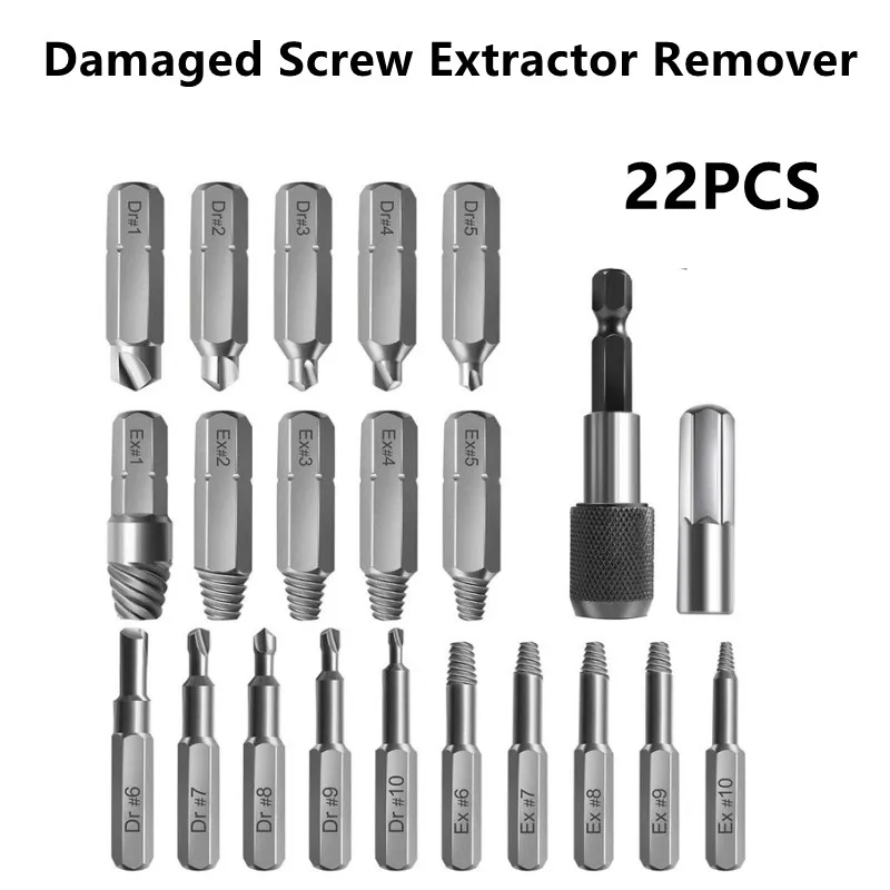 

22pcs/set Damaged Screw Extractor Remover Disassemble Screws Bolt Stud Slip Teeth Demolish Stripped Broken Remover Tools