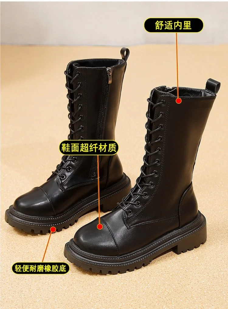 

Женские ботинки из коровьей кожи, черные ботинки на массивной платформе, ботильоны на шнуровке, брендовая обувь на молнии для зимы и осени, ...