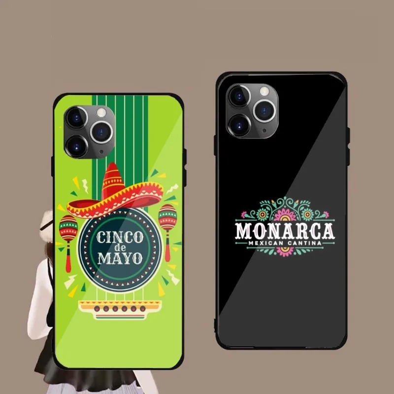 

Чехол для телефона в мексиканском стиле для IPhone 14, 13, 12, 11, XS, X, 8, 7, 6 Plus, Mini Pro Max, SE 2022, черный стеклянный чехол для телефона из поликарбоната и ТП...