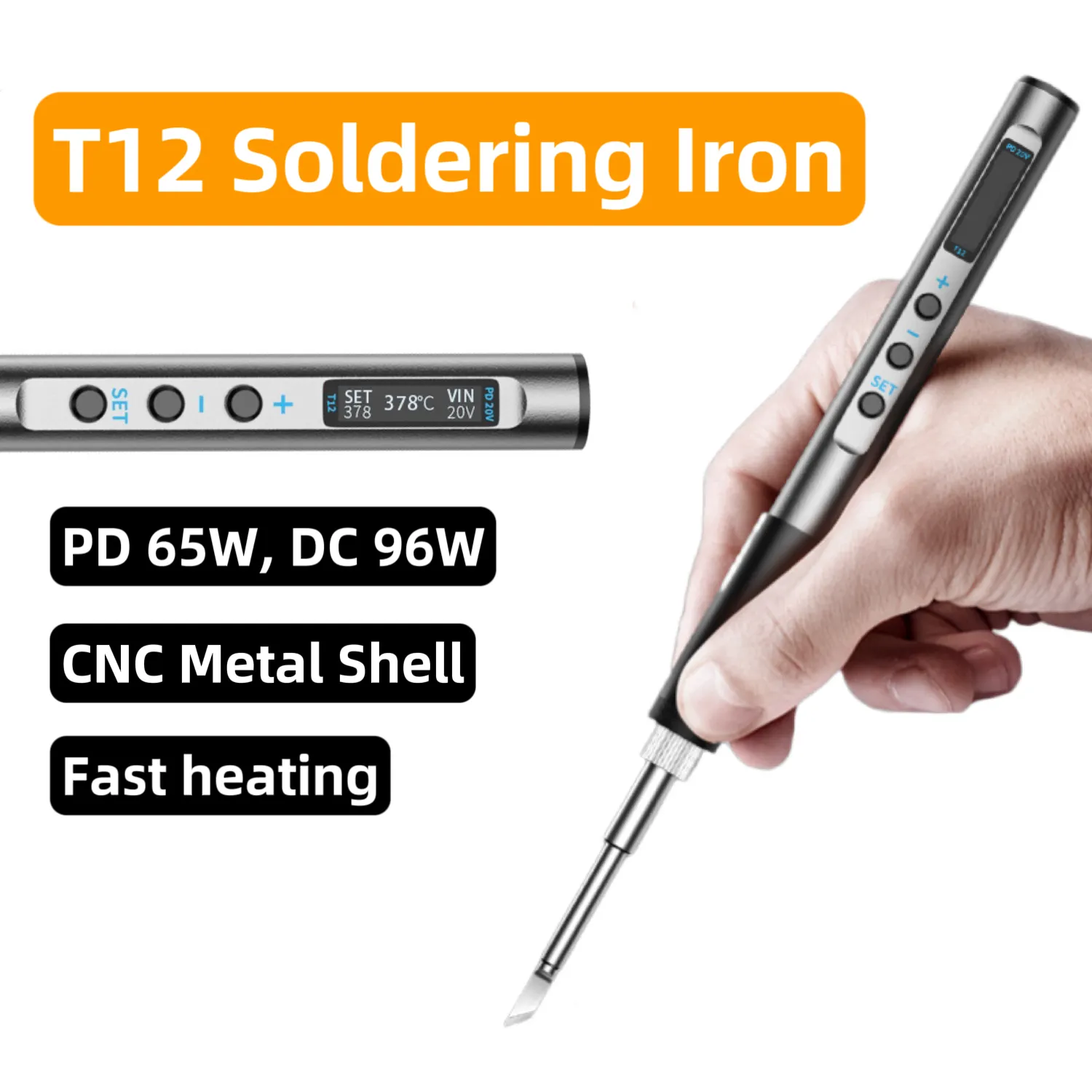 Portable T12 Electric Soldering Iron PD 65W DC 72W CNC Metal Body Temperature Adjustable Solder Welding Station Fast Heating