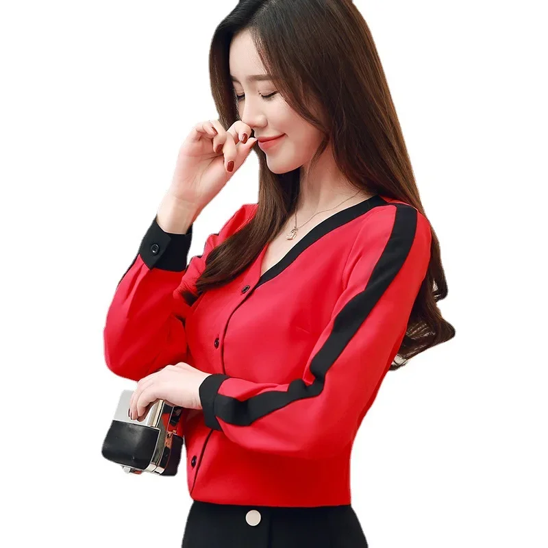 Новинка 2023 модная шифоновая рубашка с цветными блоками женская утягивающая