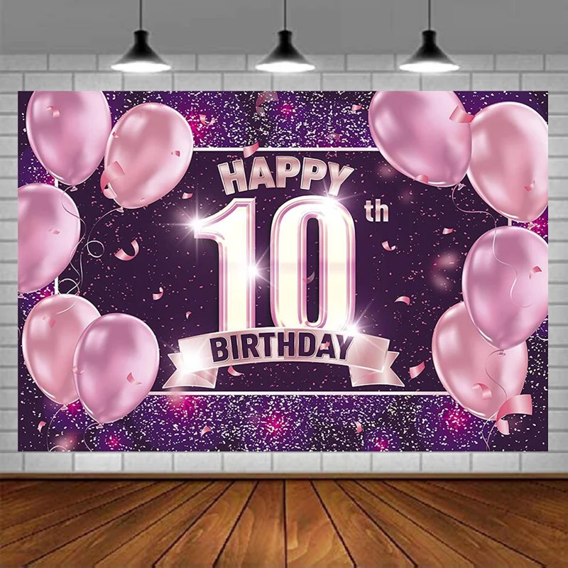 

Фон для фотосъемки розовый и фиолетовый 10 лет фон для вечеринки в честь 10-го дня рождения баннер реквизит для фотобудки декор для стен торта ...