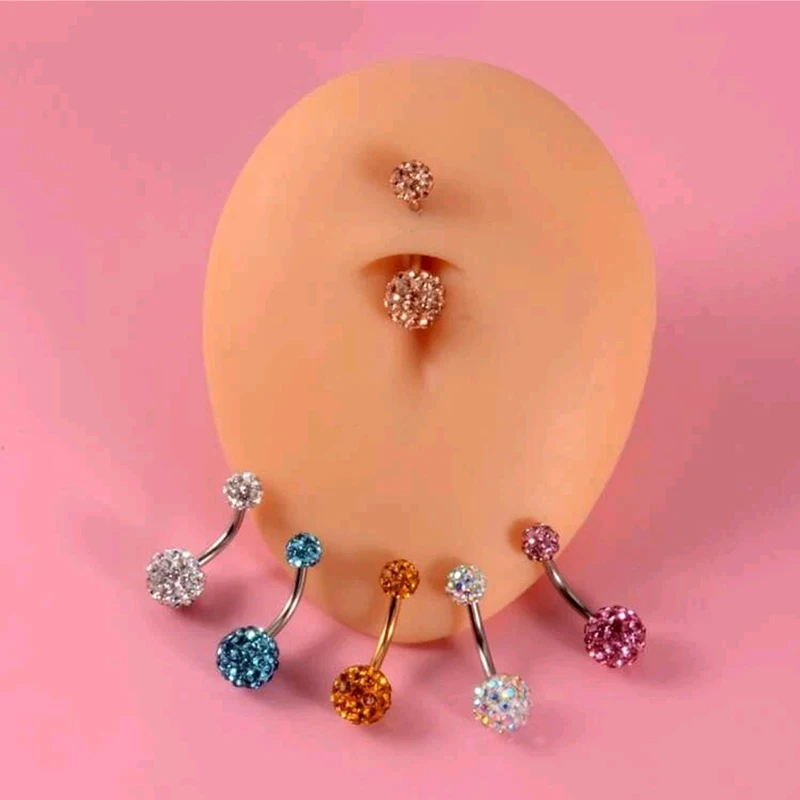 

1Pc Multi-Colors Navel Ring Crystal Rhinestone Ball Belly Button Ring Frido Umbigo Piercing Body Jewelry 316L Surgical Steel 14G