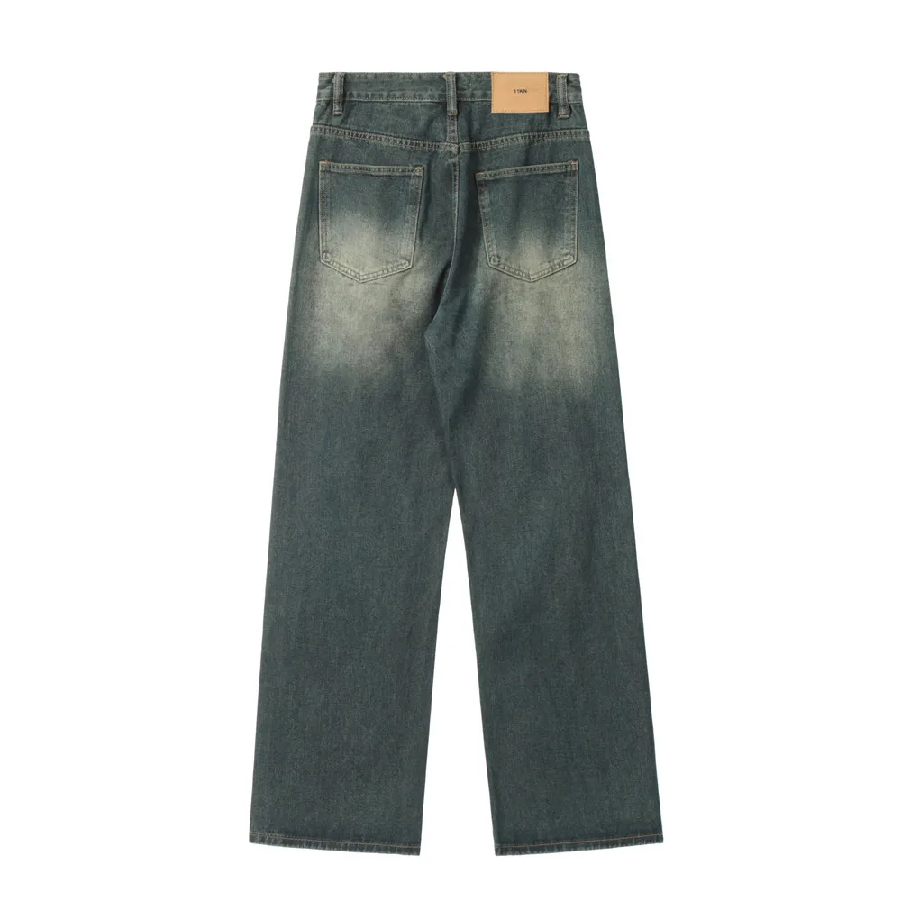 2023 Popular Washed And Polished Denim Jeans Mens Ins Fashion Y2k Pocket Loose Niche Straight Pants Daily Casual Travel Trousers