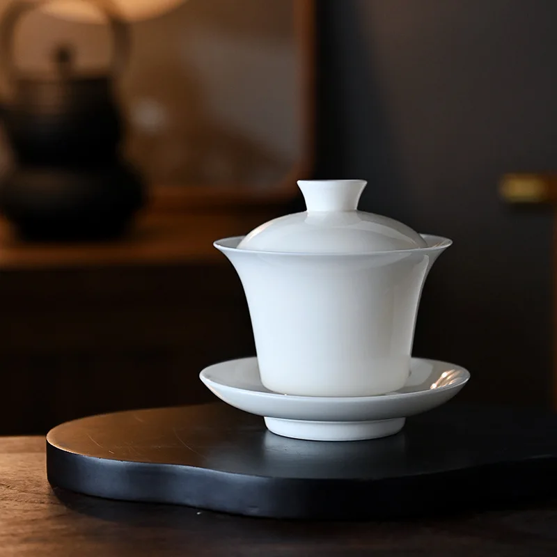 

Чайная посуда Gaiwan Chawan, набор из чаши для супа, китайские кружки кунг-фу, фарфоровая керамическая посуда, лезвие для церемонии, белая акадама