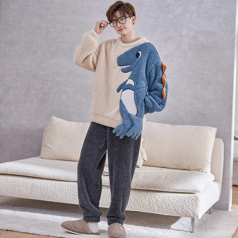 FUNISHI Plus Size 4XL Coral Fleece Pajama Set Men Sleepwear Winter Pajamas Flannel Loose Version Inspissate Pullover Nightgown