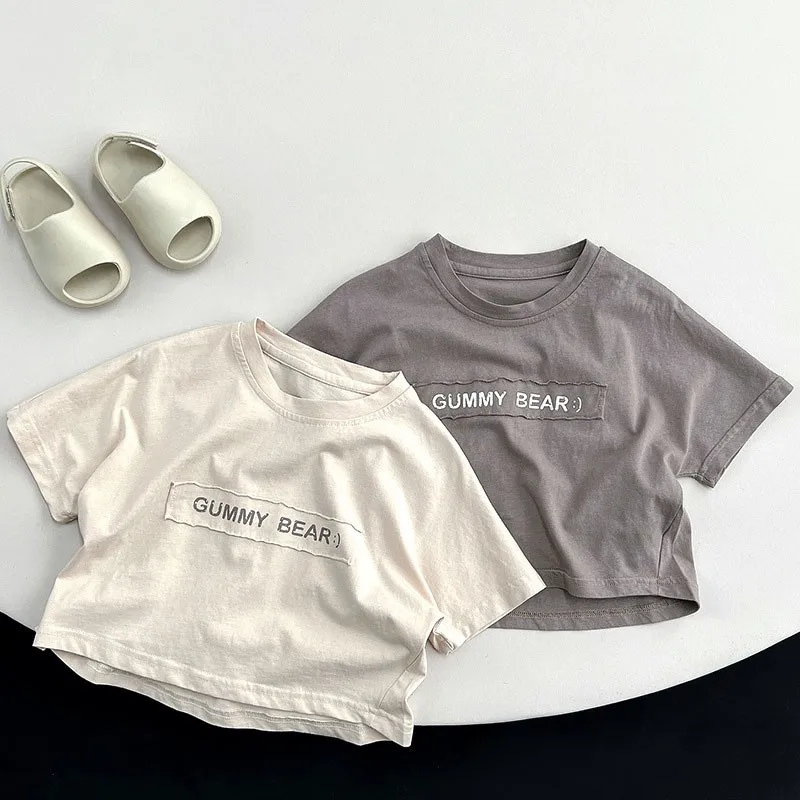 

Children Personality Versatile Patch T-shirt Girl Baby Fashion Pullover Bottoming Shirt Loose Comfortable Cotton Tshirt For Boys