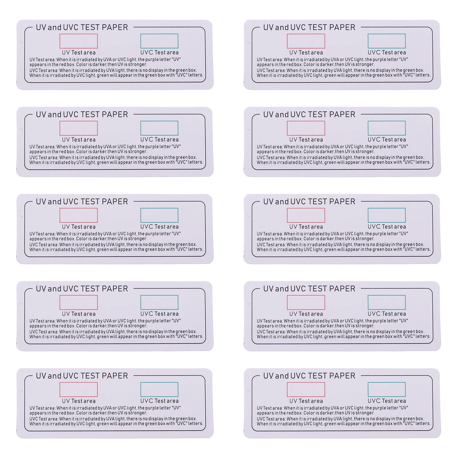 

10 Pcs Light Effect Tester Effects Premium Strips UVA Discoloration Detection Card