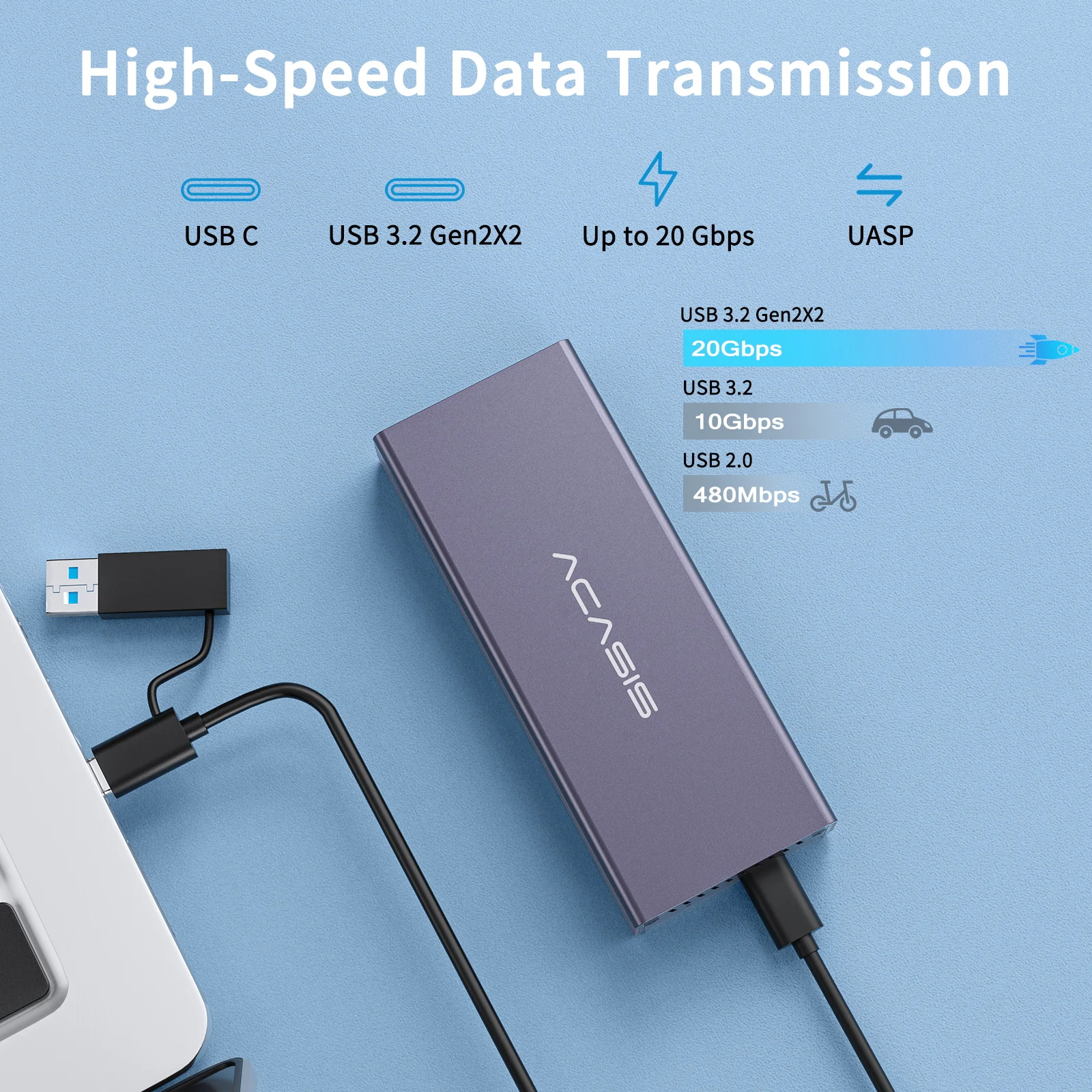 Фото Корпус для SSD ACASIS USB C 3,2, подходит для M.2 Nvme SSD 12 + 16 PIN для Apple Mac/iMac/MacBook Pro/Air 2013 до 2017, портативный чехол для хранения №2